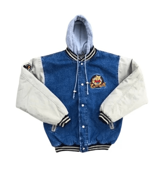 90s xxxtentacion winnie the pooh varsity denim jacket