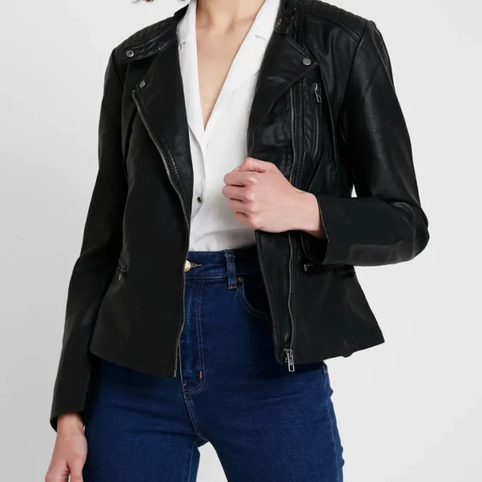 Onlco Real Lambskin Black Biker Leather Jacket