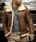 Mens Shearling B3 Bomber Flight Aviator Sheepskin Leather Jacket