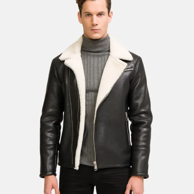 Moto Style Real Shearling Leather Jacket