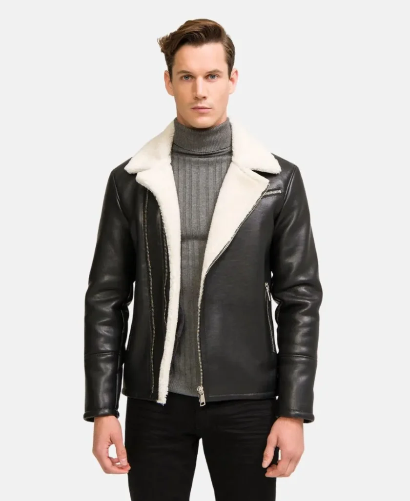 Moto Style Real Shearling Leather Jacket