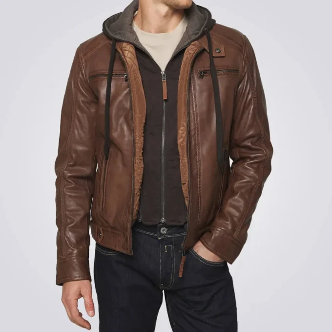 Dylan Brown Biker Hooded Leather Jacket