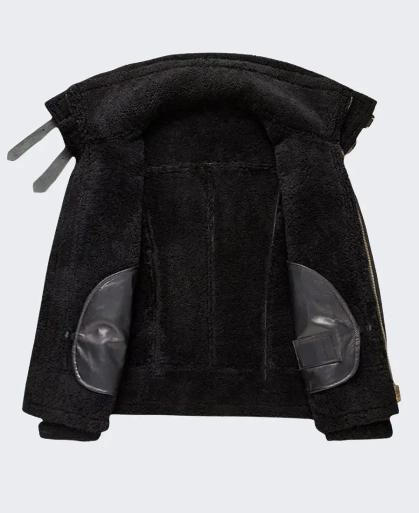 Oversized Black B3 Bomber Shearling Leather Jacket for Men