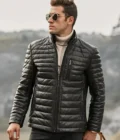 Seattle Men’s Leather Puffer Jacket with Fur collar