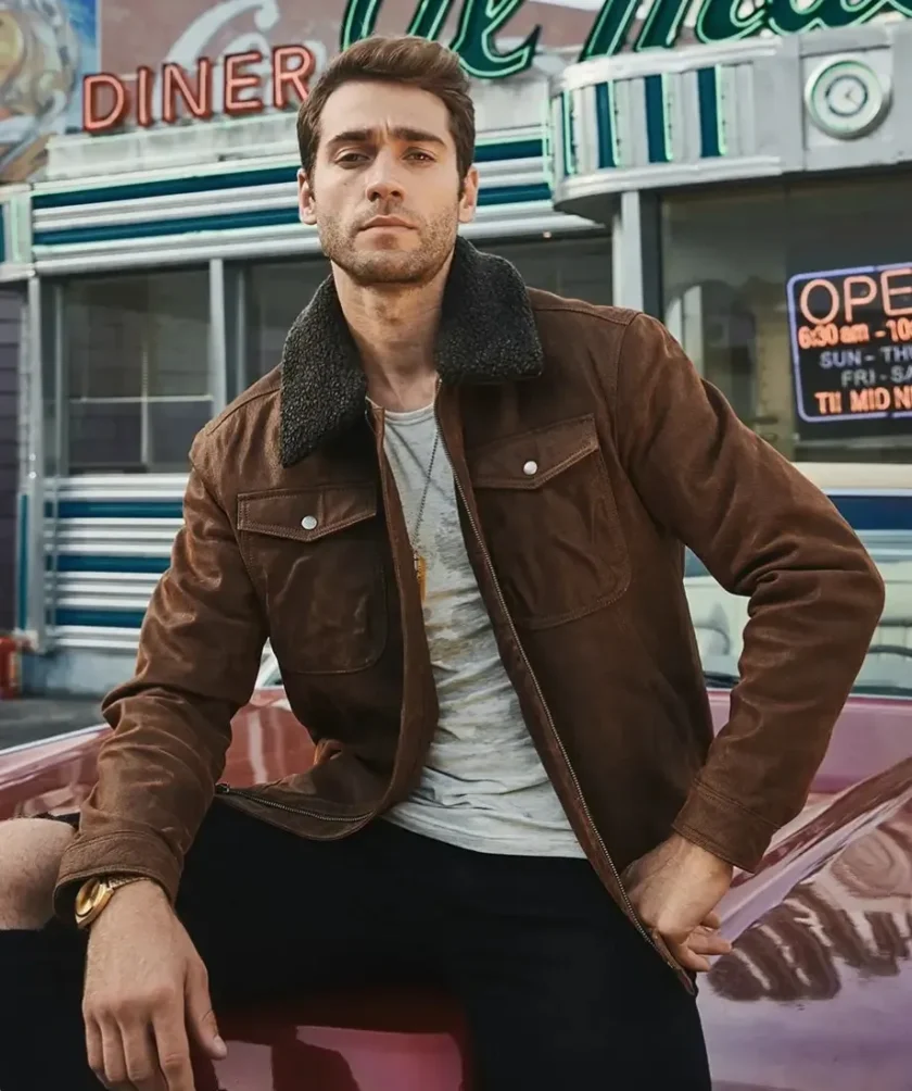 Men's Brown Faux Shearling Sheepskin Leather Jacket