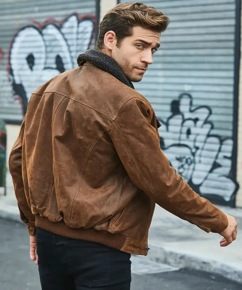 Men's Brown Faux Shearling Sheepskin Leather Jacket