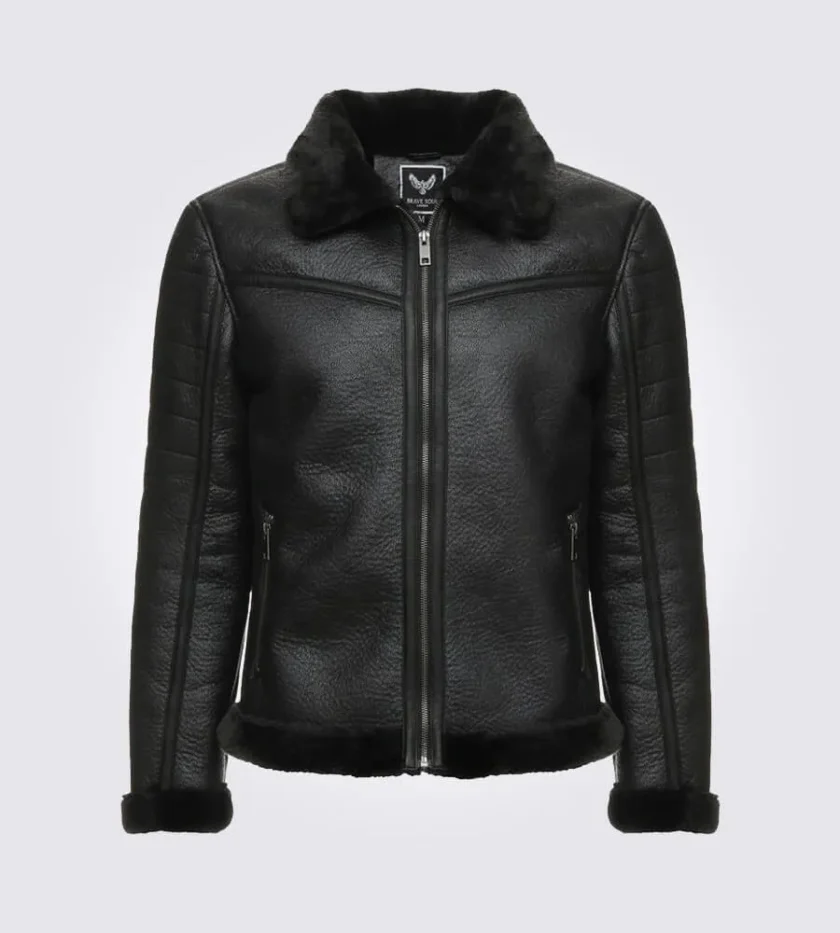 Brave Black Shearling Leather Jacket