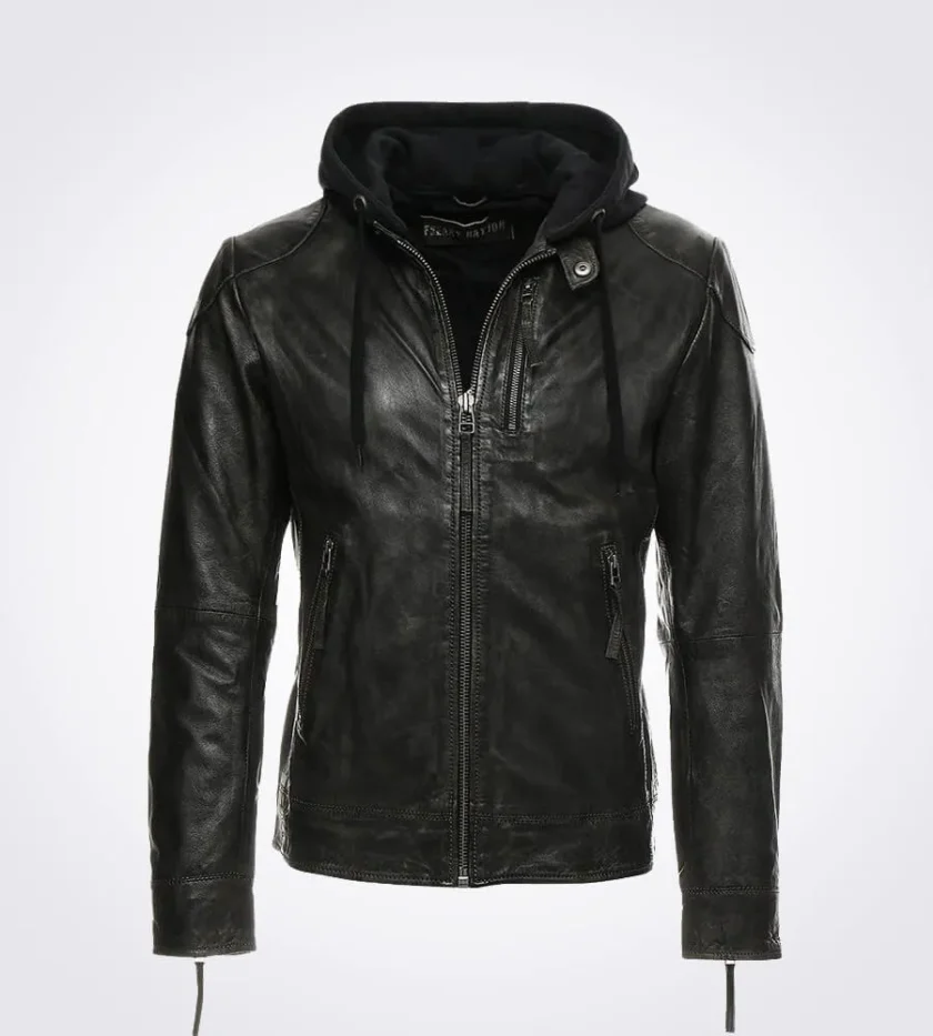 Eric Black Removable Hooded Leather Jacket