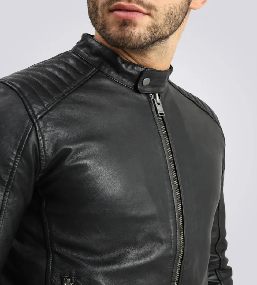 Ethan Men’s Casual Black Racer Leather Jacket