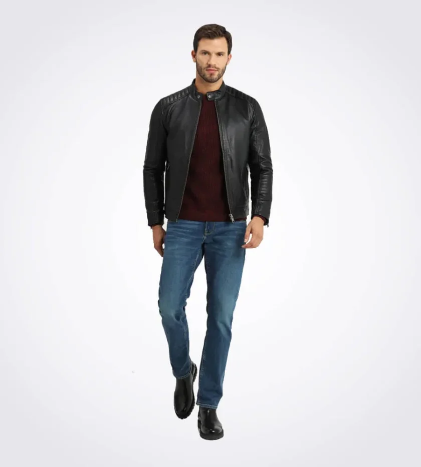 Ethan Men’s Casual Black Racer Leather Jacket