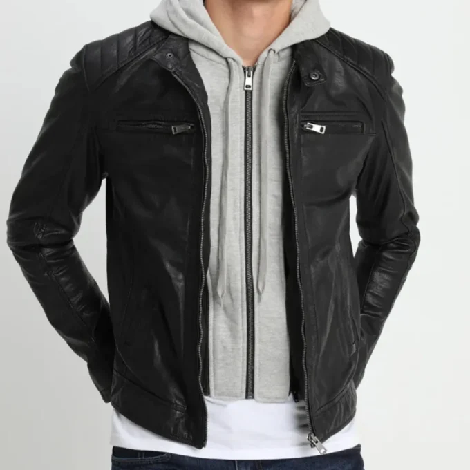 Leo Black Hooded Leather Jacket