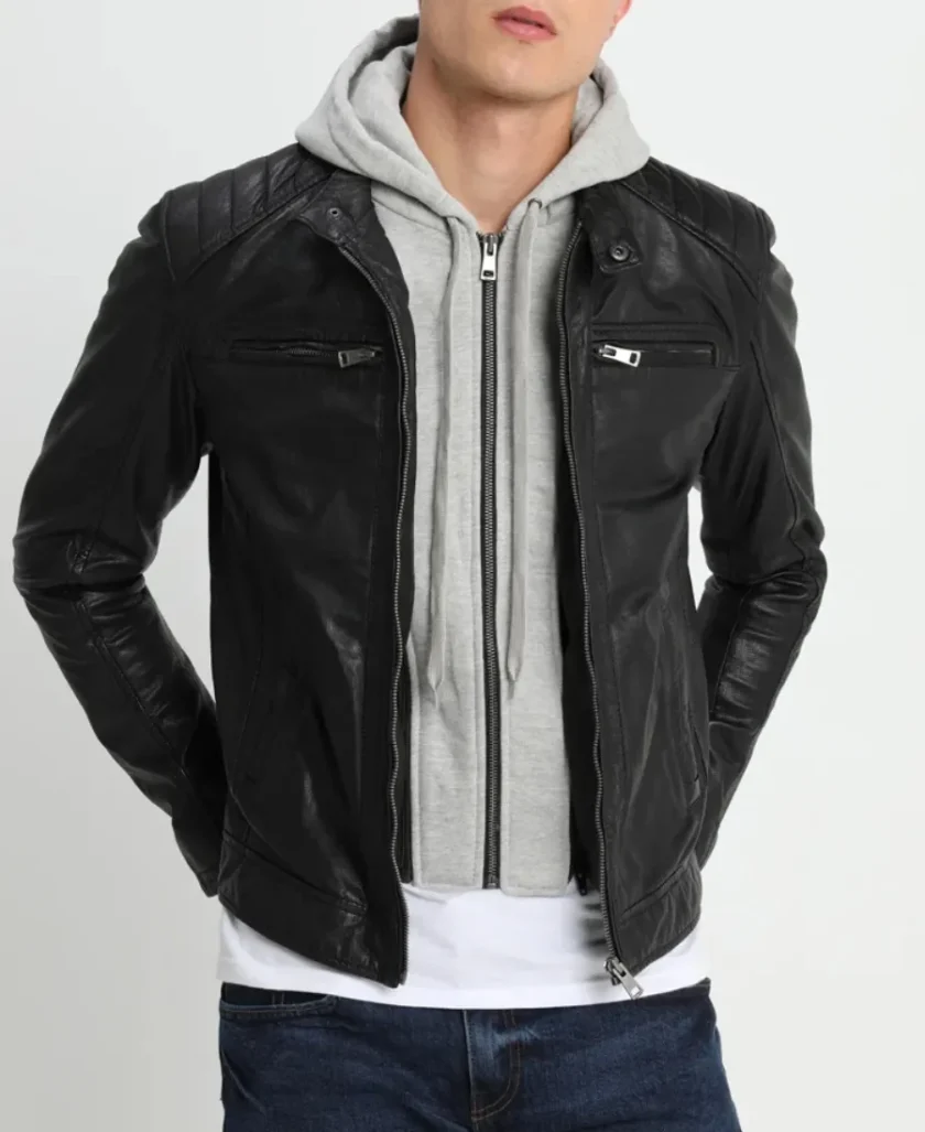 Leo Black Hooded Leather Jacket