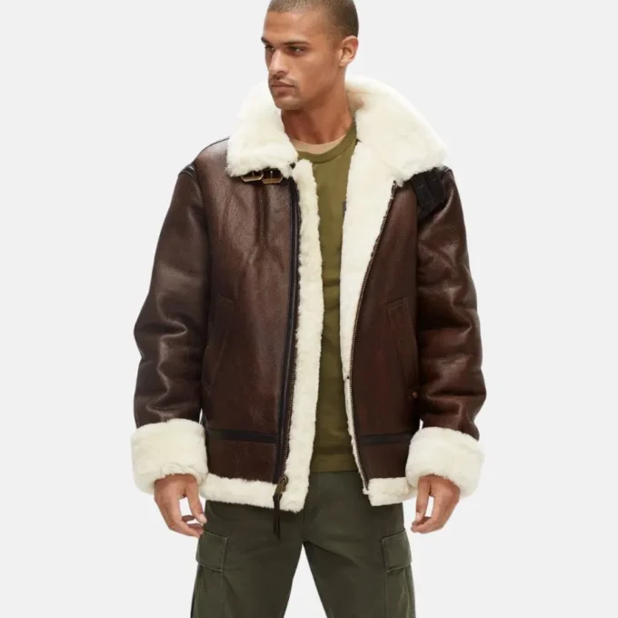 Mens Air Forces B3 Bomber Sheepskin Shearling Leather Jacket