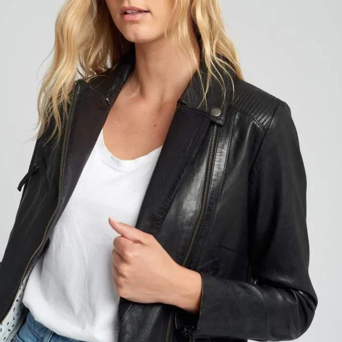 Eve Vintage Lapel Collar Black Leather Jacket