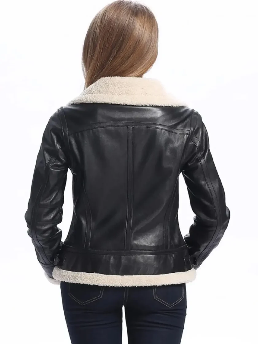 Women B3 Bomber Black Sheepskin Shearling Leather Jacket