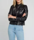 Kathy Black Cafe Racer Leather Jacket