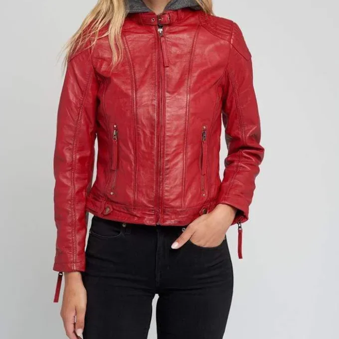 Eliza Black Removable Hooded Leather Jacket