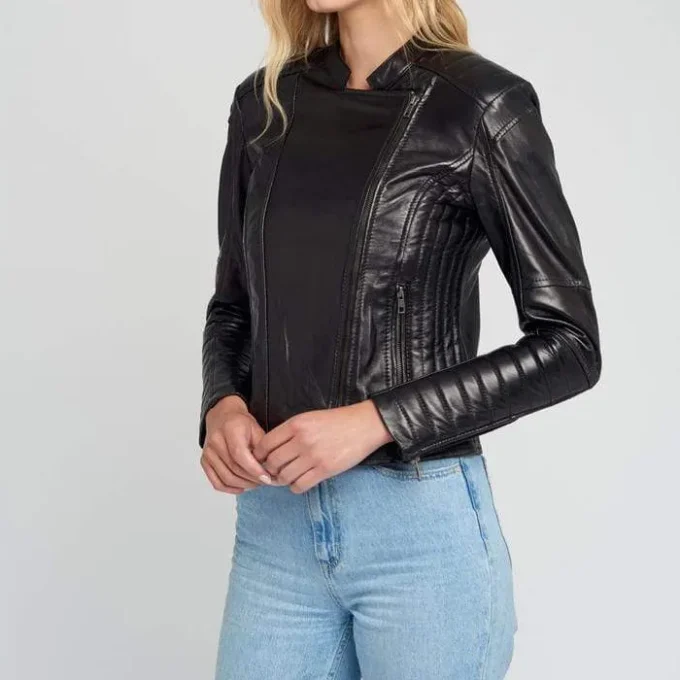 Eve Vintage Cafe Racer Quilted Black Leather Jacket