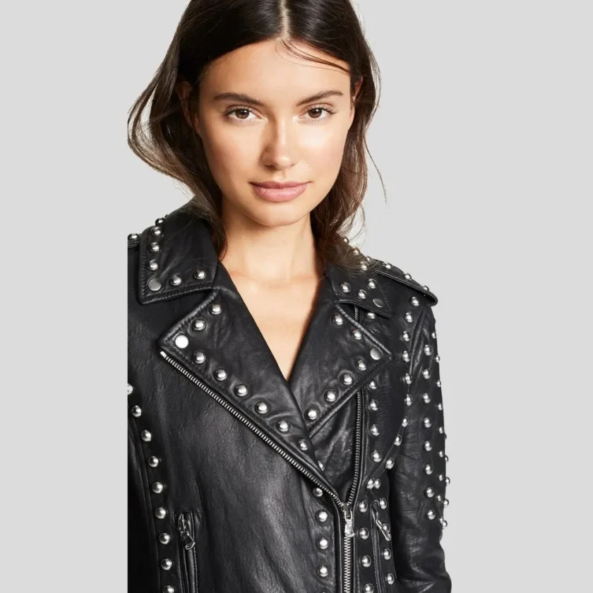 Womens Black Studded Leather Jacket – Biker Style Leather Jacket