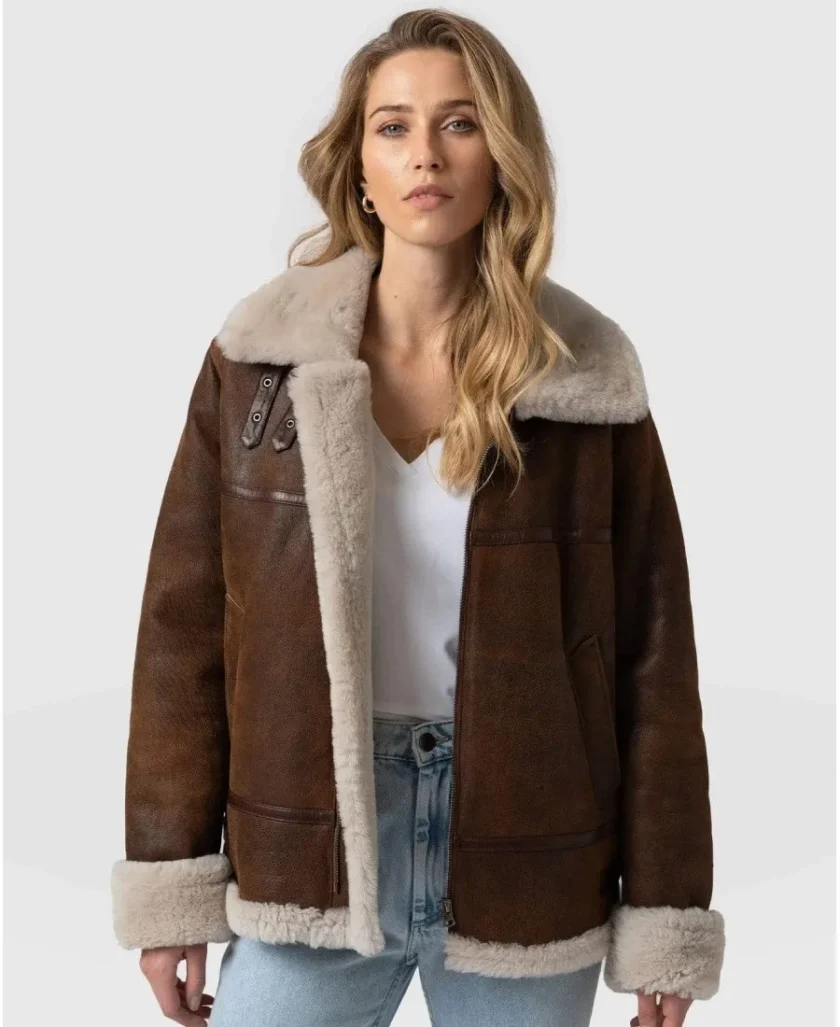 Women’s Brown B3 Bomber Sheepskin Leather Jacket