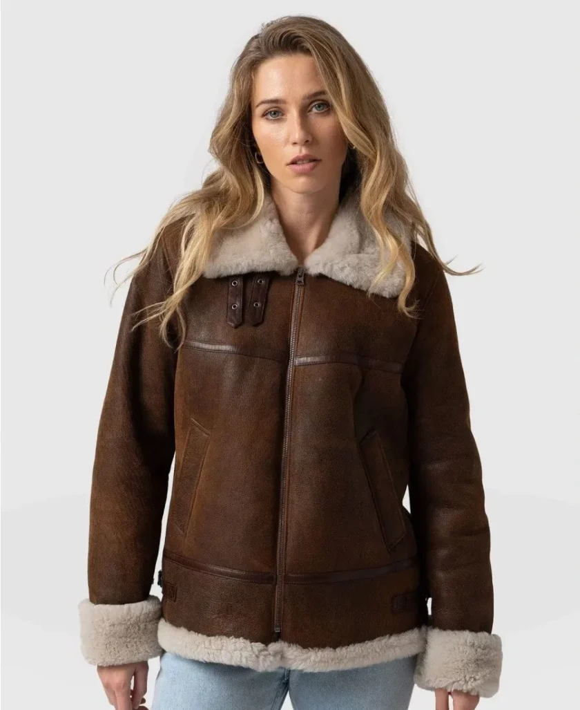 Women’s Brown B3 Bomber Sheepskin Leather Jacket