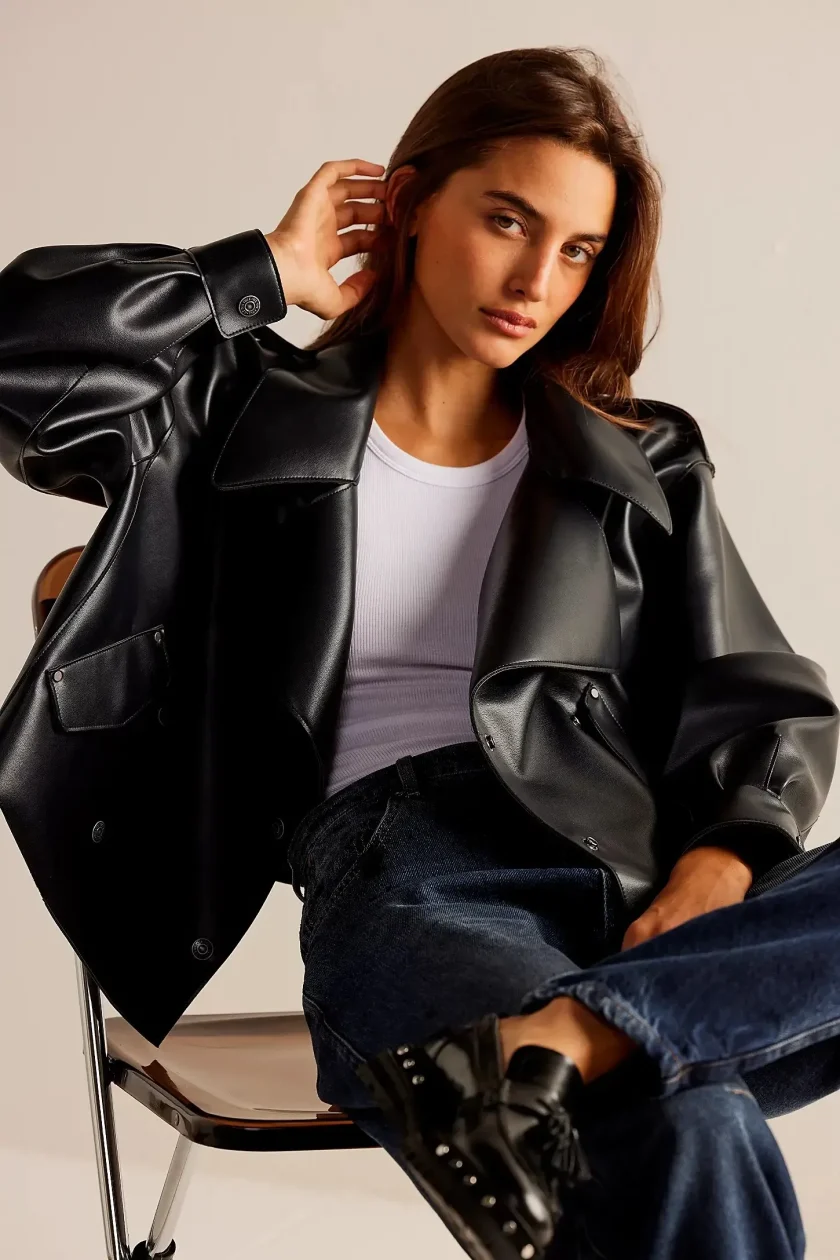 Alexis Vegan Leather Cropped Trench Coat