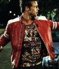 brad pitts tyler durden fight club mayhem red white leather jacket