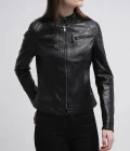 Callie Black Leather Cafe Racer Jacket