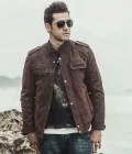 Charlotte Men's Biker Dark Brown Suede Leather Jacket