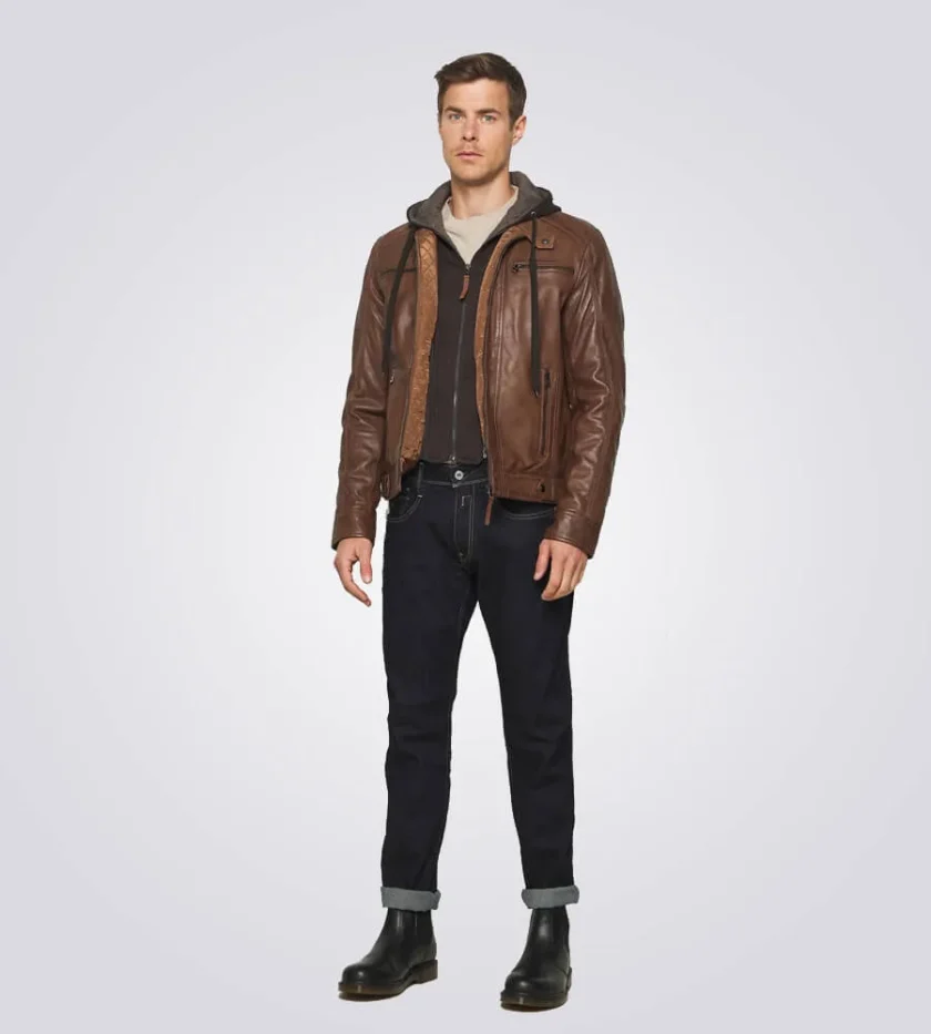 Dylan Brown Biker Hooded Leather Jacket