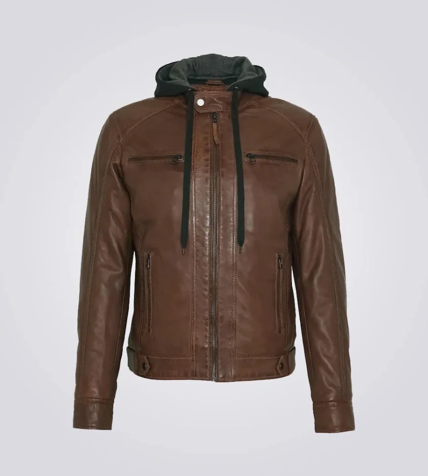 Dylan Brown Biker Hooded Leather Jacket