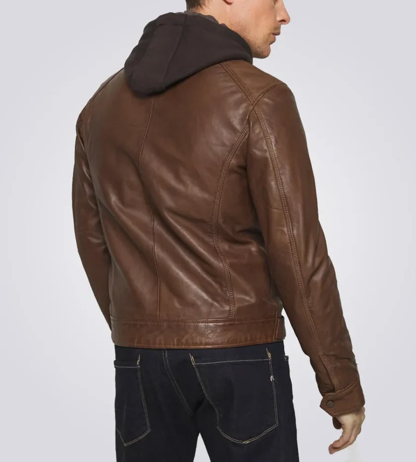 Dylan Brown Biker Hooded Leather Jacket