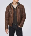 Dylan Brown Biker Hooded Leather Jacket