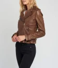 Ella Vintage Brown Biker Leather Jacket