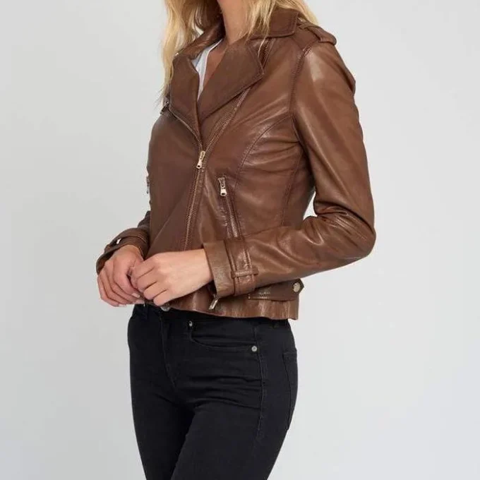 Ella Vintage Brown Biker Leather Jacket