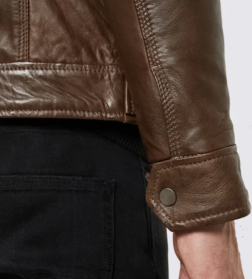 Eric Dark Brown Hooded Motorcycle Leather Jacket