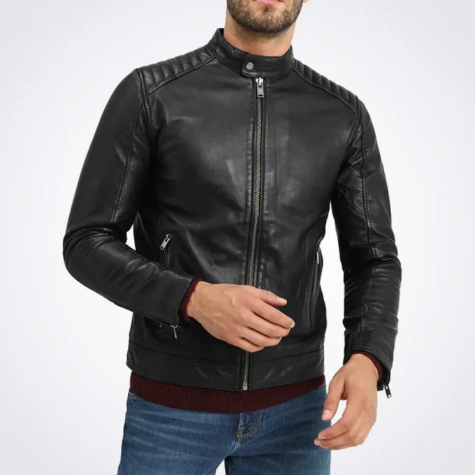 Ethan Men’s Casual Black Racer Leather Jacket