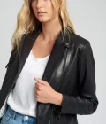 Eve Vintage Lapel Collar Black Leather Jacket