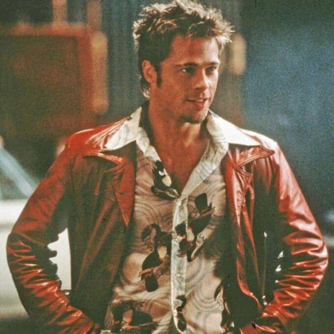 fight club tyler durden mayhem red leather jacket