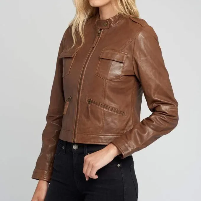 Indiana Brown Cafe Racer Women’s Leather Jacket