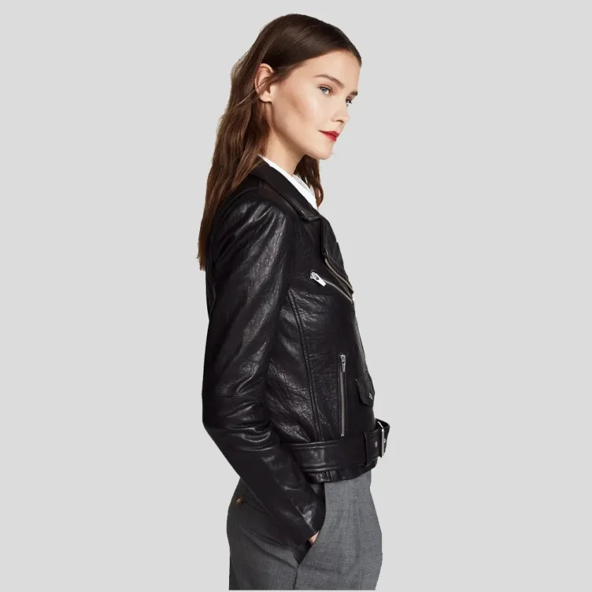 Jayne Classic Vienna Black Biker Leather Jacket