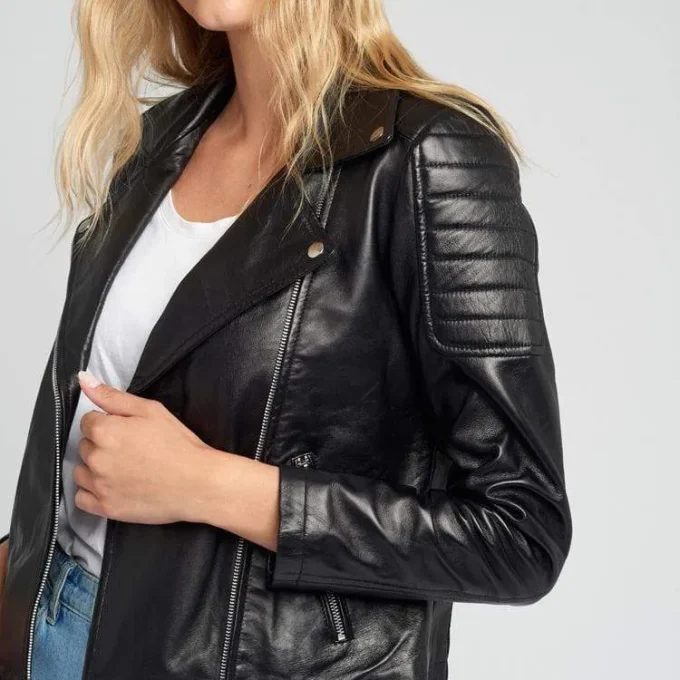 Liza Black Biker Leather Jacket