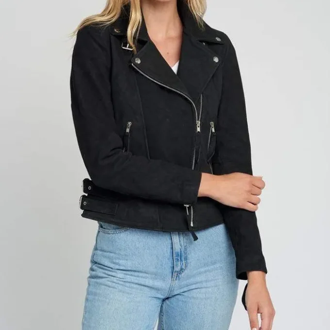 Liza Black Hardware Black Moto Leather Jacket