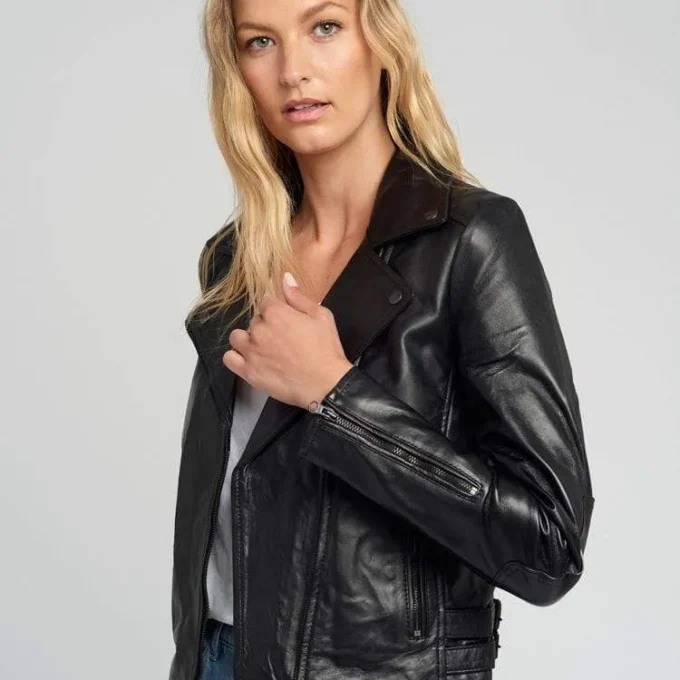 Liza Black Hardware Black Moto Leather Jacket