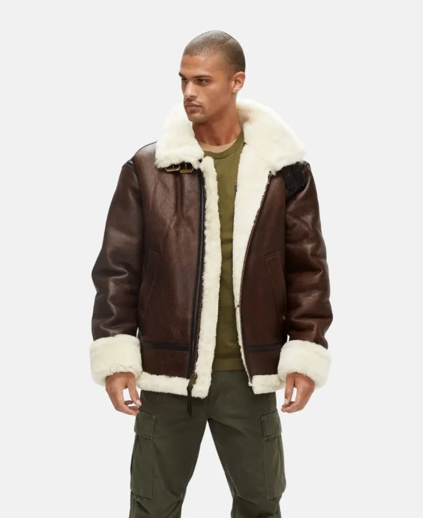 Mens Air Forces B3 Bomber Sheepskin Shearling Leather Jacket