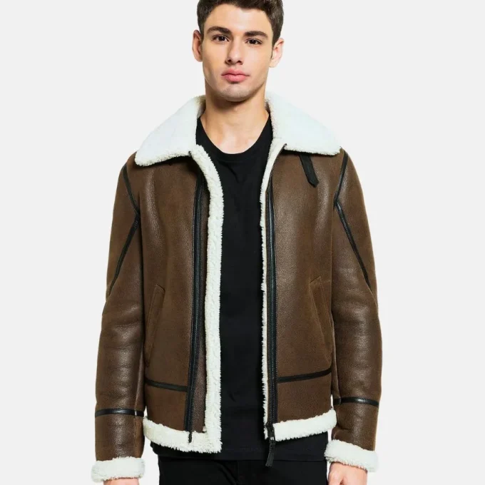 Mens Black Liner Shearling Leather Jacket