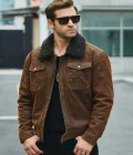 Men's Brown Faux Shearling Sheepskin Leather Jacket