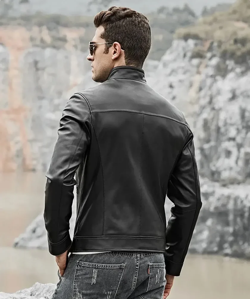 Mens Classic Black Real Leather Moto Jacket