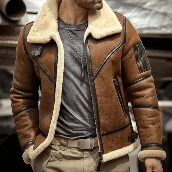 Mens Shearling B3 Bomber Flight Aviator Sheepskin Leather Jacket