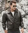 Patrick Air Mens Aviator Brown Hooded Real Leather Bomber Jacket